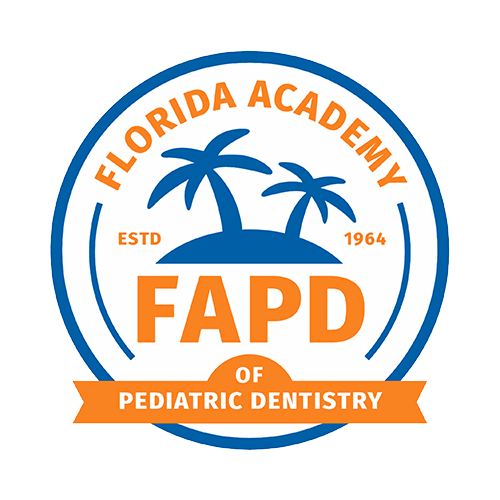 The logo for Lake Sammamish Kids Dentistry - Pediatric Dentist in Sammamish, WA, displays two palm trees, the acronym FAPD, and the phrases "ESTD 1964" and "OF PEDIATRIC DENTISTRY" in orange and blue.